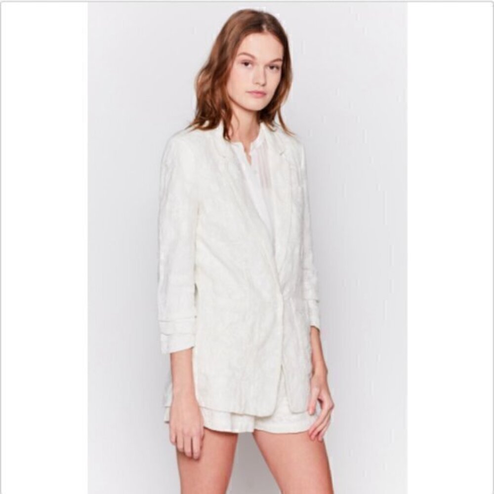 JOIE LORALEE EMBROIDERED IVORY LINEN BLAZER JACKET